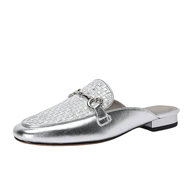 Ladies Round Toe Metal Bit Detail Mule Slip on