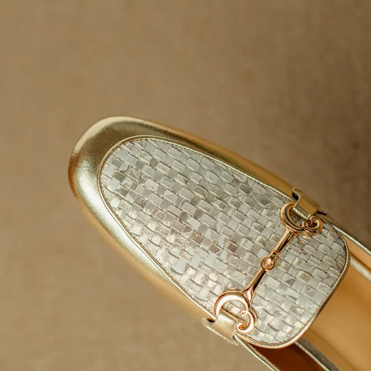 Ladies Round Toe Metal Bit Detail Mule Slip on
