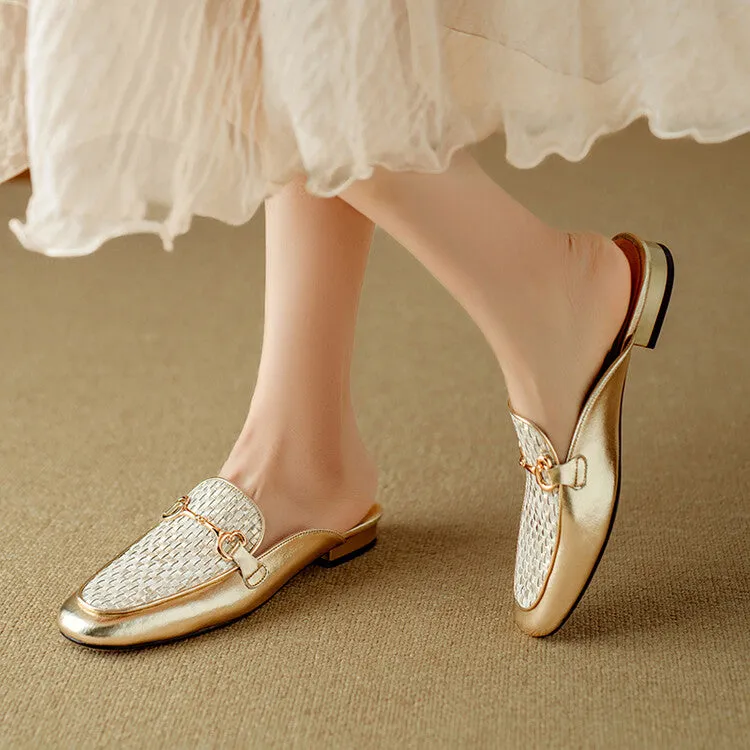 Ladies Round Toe Metal Bit Detail Mule Slip on