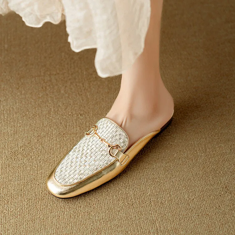 Ladies Round Toe Metal Bit Detail Mule Slip on