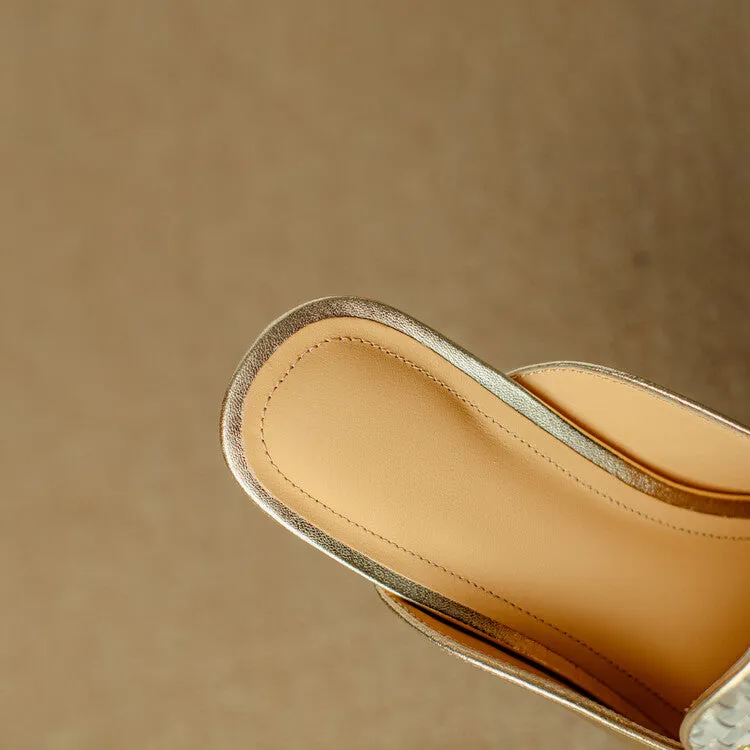 Ladies Round Toe Metal Bit Detail Mule Slip on