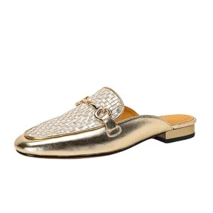 Ladies Round Toe Metal Bit Detail Mule Slip on