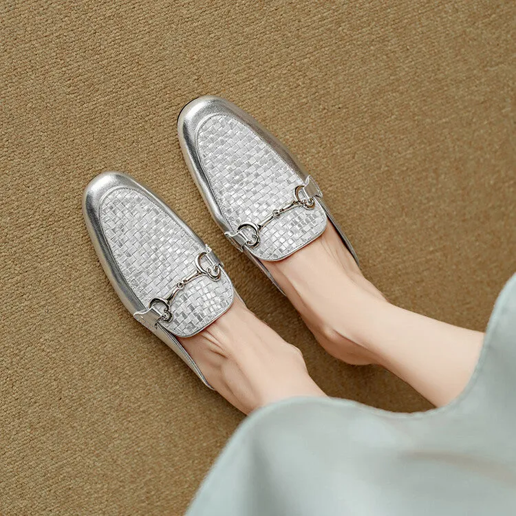 Ladies Round Toe Metal Bit Detail Mule Slip on