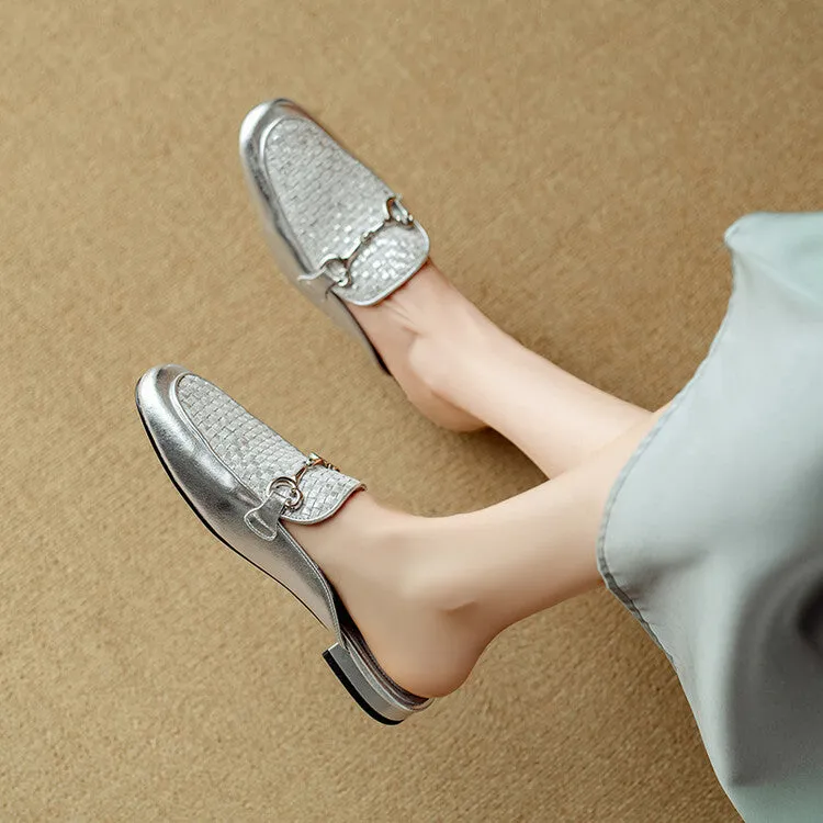 Ladies Round Toe Metal Bit Detail Mule Slip on