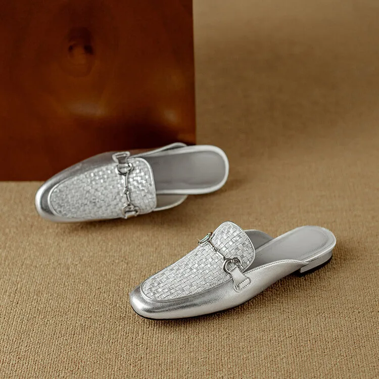 Ladies Round Toe Metal Bit Detail Mule Slip on