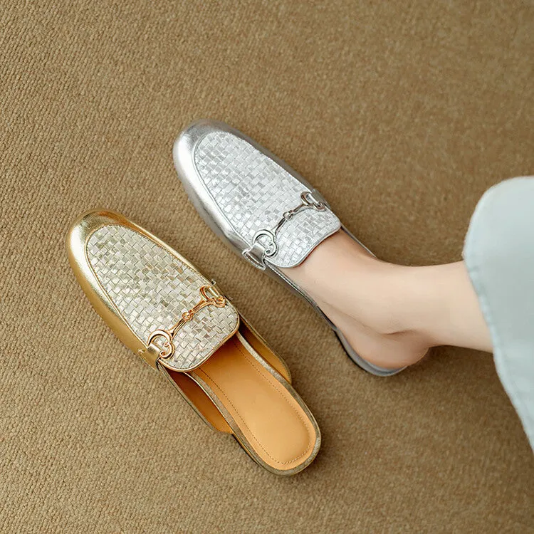Ladies Round Toe Metal Bit Detail Mule Slip on