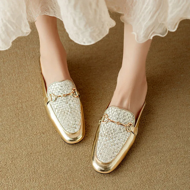 Ladies Round Toe Metal Bit Detail Mule Slip on