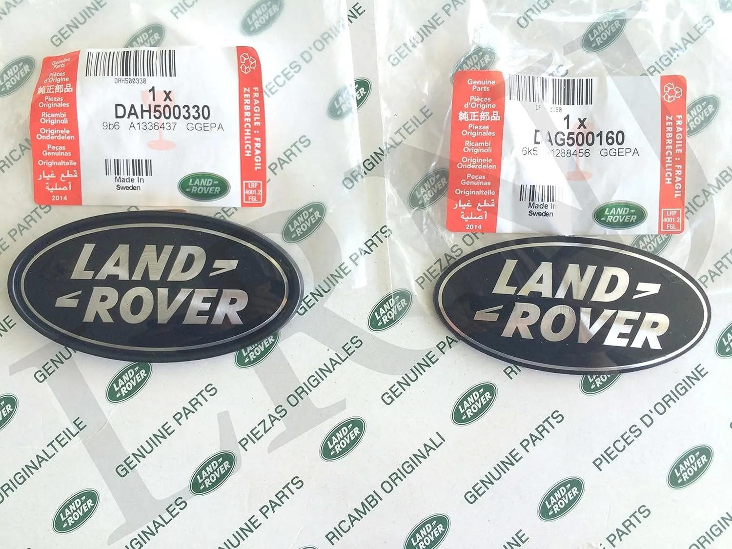 Land Rover About Oval Badges Black ON Silver -New Genuine Parts DAG500160   DAH500330