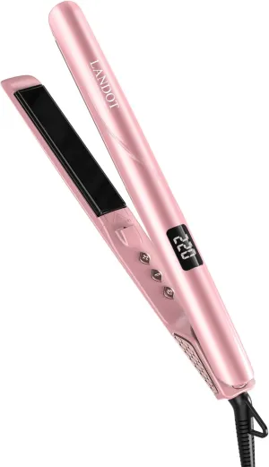 LANDOT Flat Iron Hair Straightener 1-inch: Ceramic Ionic Technology & Argan Oil Infused Plates for Frizz-Free Shine - Adjustable Temp 250-450°F | Auto Shut Off & Travel Pouch