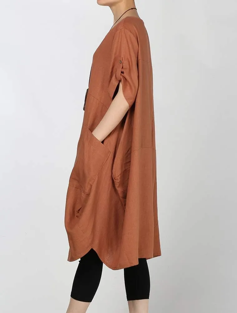 LaovanIn Women's Plus Size Tunic Dress Summer Cotton Linen T Shirt Knee-Length Dresses