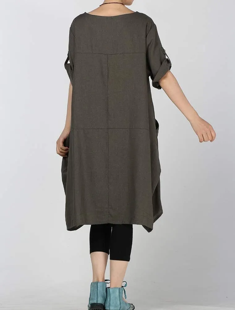 LaovanIn Women's Plus Size Tunic Dress Summer Cotton Linen T Shirt Knee-Length Dresses