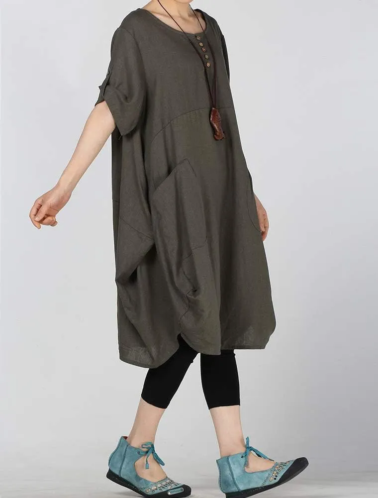 LaovanIn Women's Plus Size Tunic Dress Summer Cotton Linen T Shirt Knee-Length Dresses