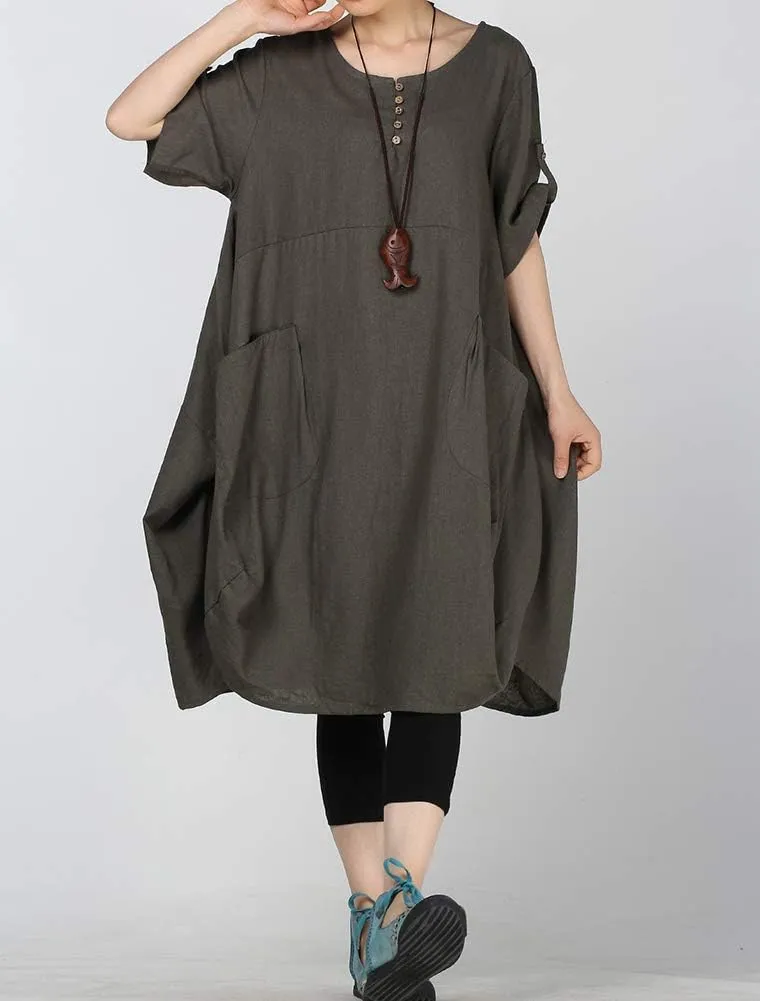 LaovanIn Women's Plus Size Tunic Dress Summer Cotton Linen T Shirt Knee-Length Dresses