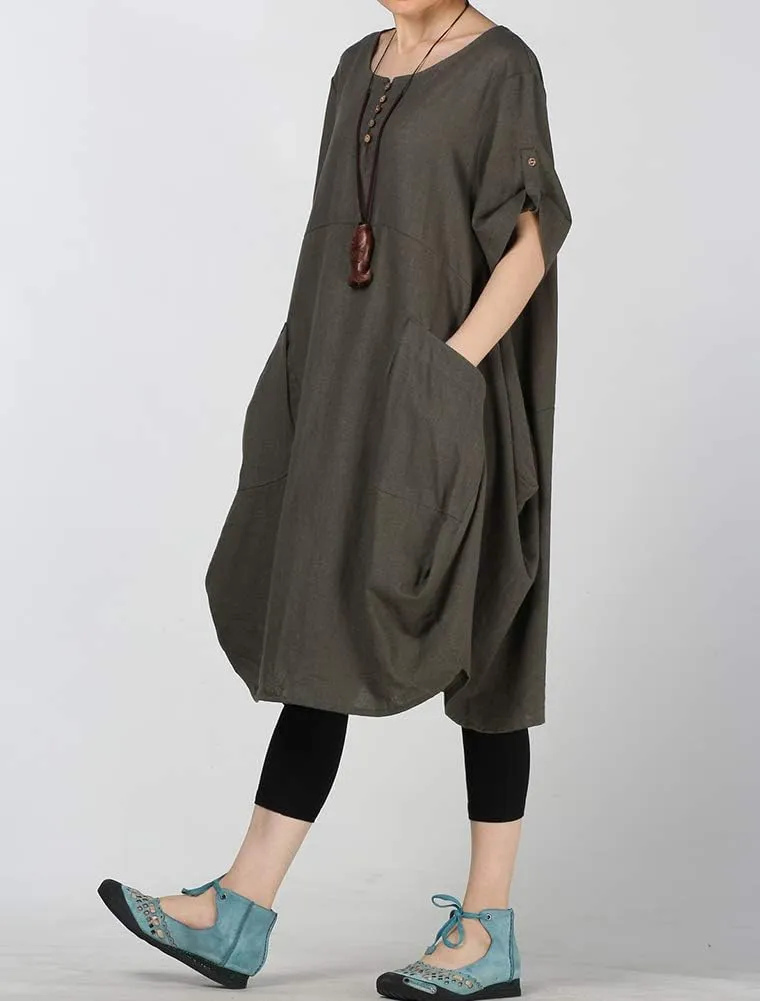 LaovanIn Women's Plus Size Tunic Dress Summer Cotton Linen T Shirt Knee-Length Dresses