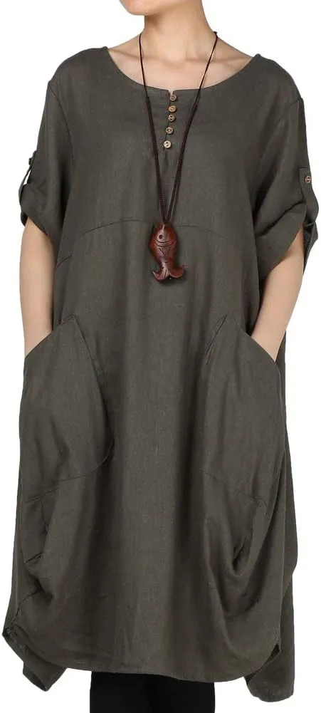LaovanIn Women's Plus Size Tunic Dress Summer Cotton Linen T Shirt Knee-Length Dresses