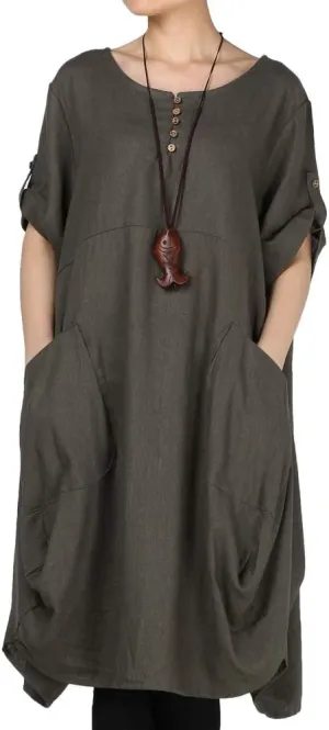 LaovanIn Women's Plus Size Tunic Dress Summer Cotton Linen T Shirt Knee-Length Dresses