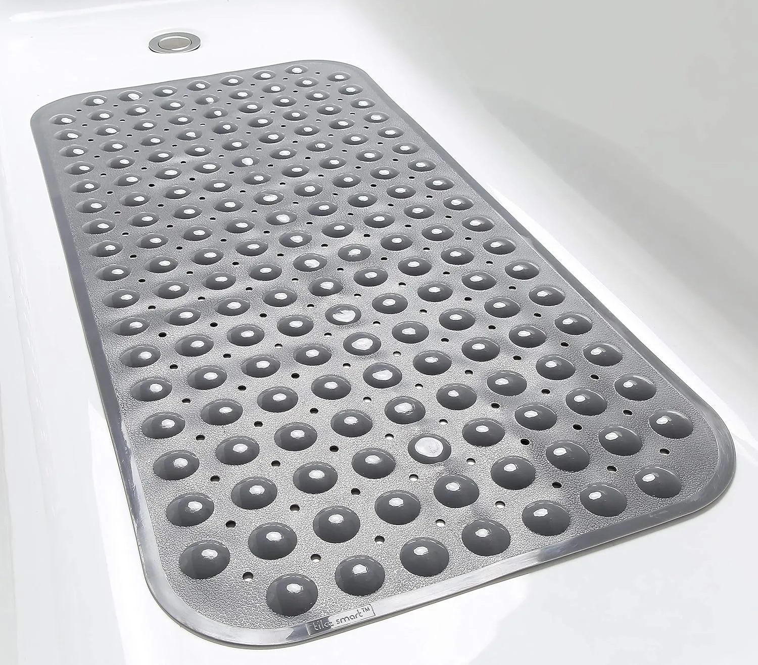 Large Non-Slip Bathtub & Shower Mat 31”x16” (Smooth/Non-Textured Tubs Only) Safe, Clean, Machine-Washable, Superior Grip&Drainage, Vinyl, Opaque Gray (Grey)