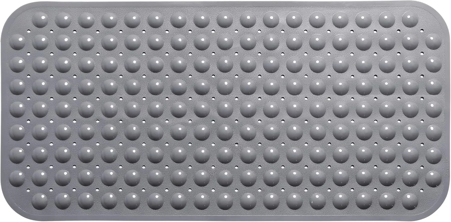 Large Non-Slip Bathtub & Shower Mat 31”x16” (Smooth/Non-Textured Tubs Only) Safe, Clean, Machine-Washable, Superior Grip&Drainage, Vinyl, Opaque Gray (Grey)
