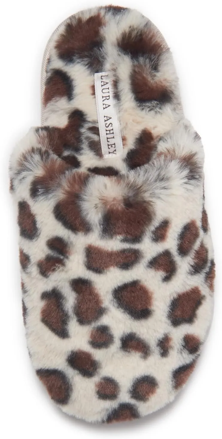 Laura Ashley Womens Soft Plush Memory Foam Scuff Slippers, Warm Fuzzy Fluffy Bedroom Slipper, Ladies Faux Fur Slip On House Shoes