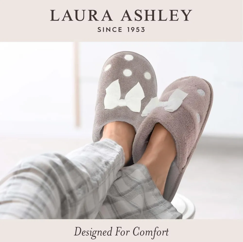 Laura Ashley Womens Soft Plush Memory Foam Scuff Slippers, Warm Fuzzy Fluffy Bedroom Slipper, Ladies Faux Fur Slip On House Shoes