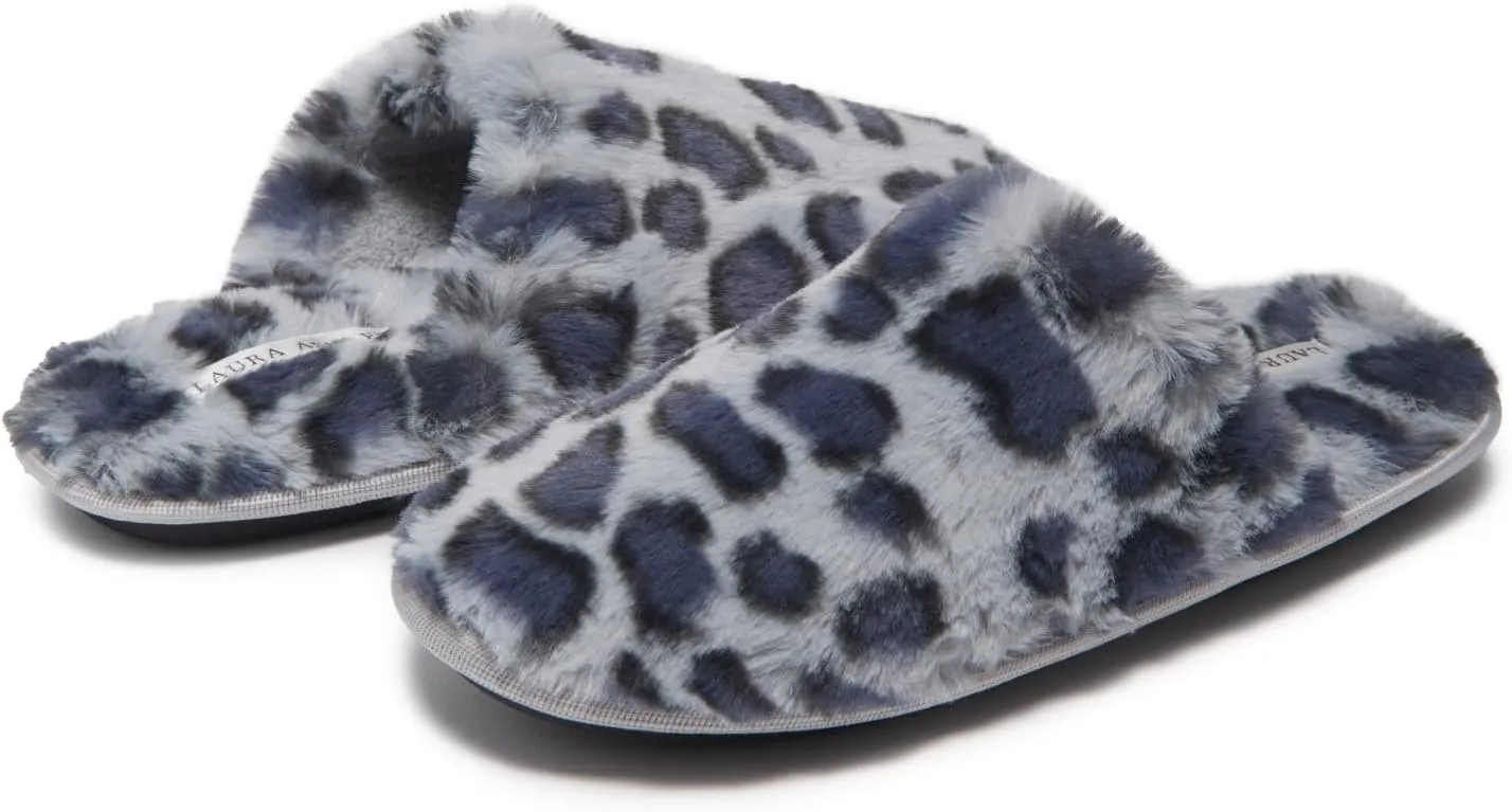 Laura Ashley Womens Soft Plush Memory Foam Scuff Slippers, Warm Fuzzy Fluffy Bedroom Slipper, Ladies Faux Fur Slip On House Shoes