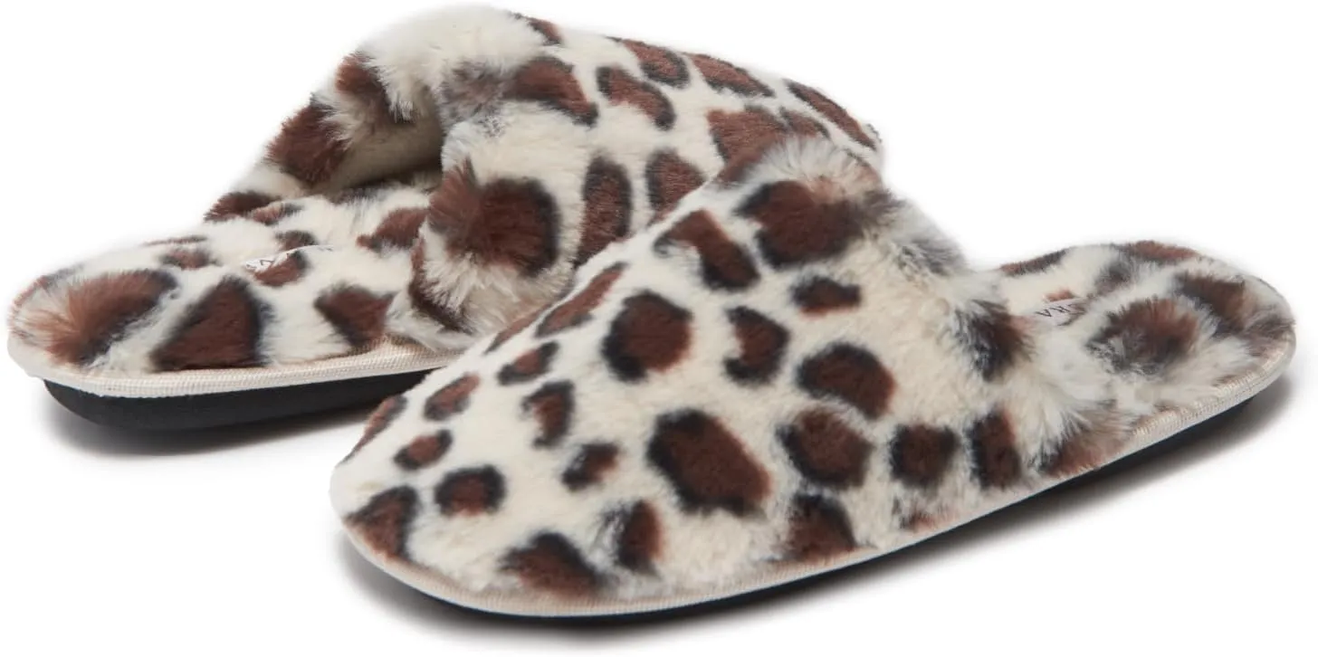 Laura Ashley Womens Soft Plush Memory Foam Scuff Slippers, Warm Fuzzy Fluffy Bedroom Slipper, Ladies Faux Fur Slip On House Shoes