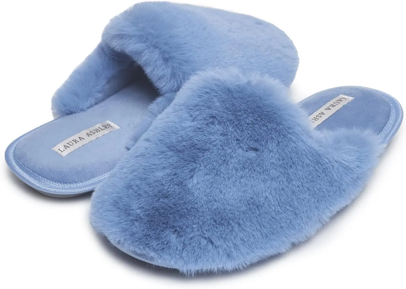 Laura Ashley Womens Soft Plush Memory Foam Scuff Slippers, Warm Fuzzy Fluffy Bedroom Slipper, Ladies Faux Fur Slip On House Shoes