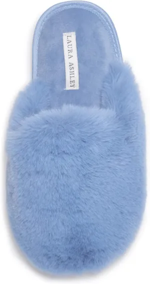 Laura Ashley Womens Soft Plush Memory Foam Scuff Slippers, Warm Fuzzy Fluffy Bedroom Slipper, Ladies Faux Fur Slip On House Shoes