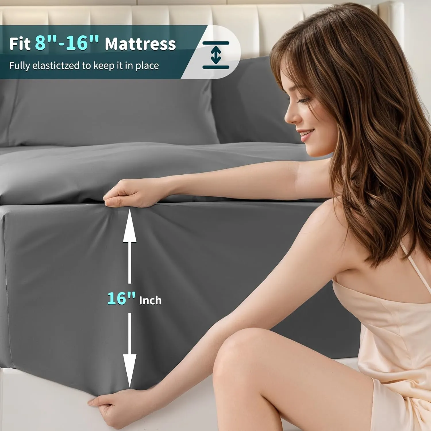 LBRO2M 100% Cotton 1200 Thread Count King Size Sheets Set,16 inches Deep Pocket,Bed Sheet 4 Piece Sets (Dark Grey, King)