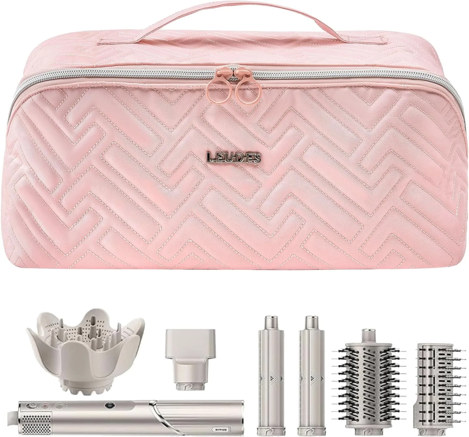 Leudes Hair Tools Travel Bag For Dy son Airwrap Hair Dryer Shark Flex Style Carrying Case Travel Makeup Bag Portable Pouch Open Flat Packing Organizers with Divider and Handle (Pink)