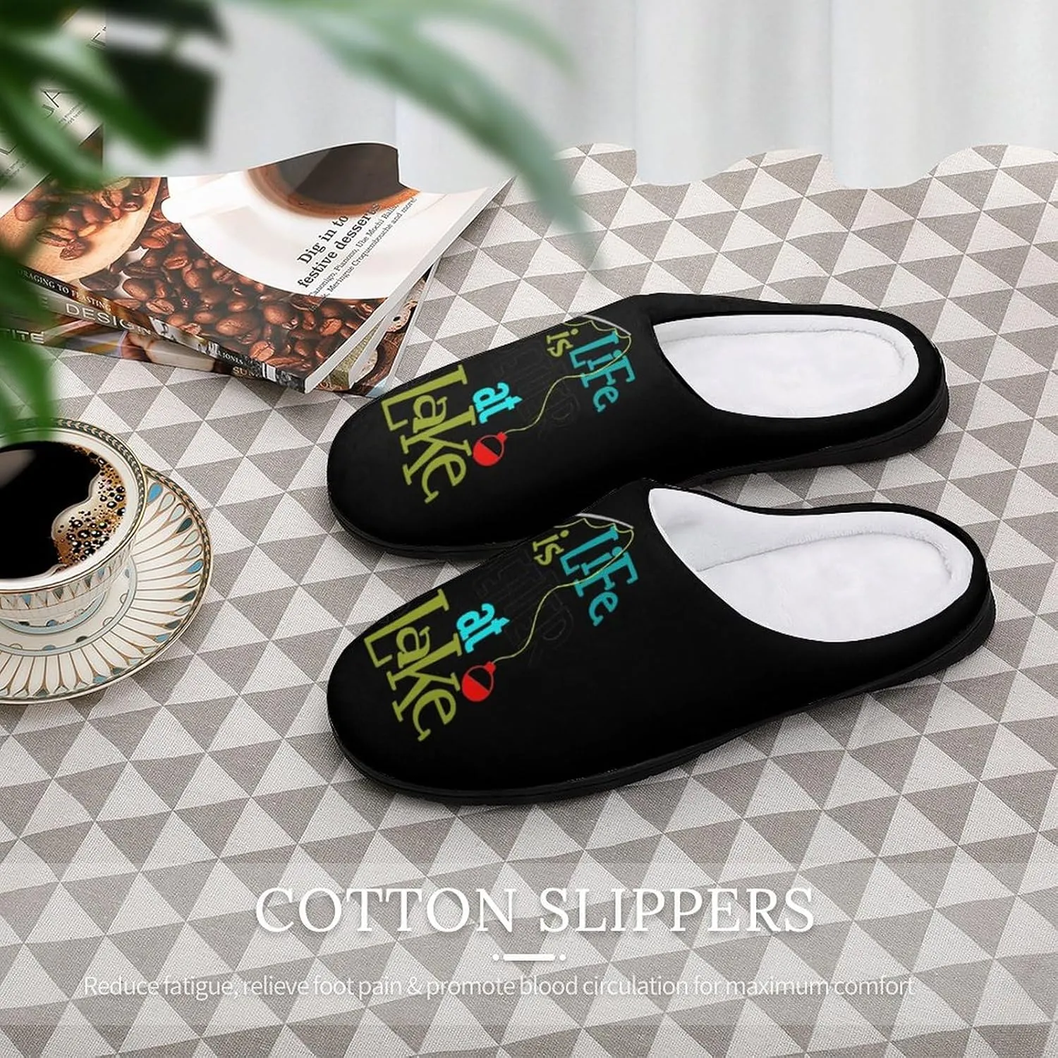 Life Better at Lake Women's House Slippers Warm Anti-Slip Cotton Slippers Home Shoes Indoor Outdoor