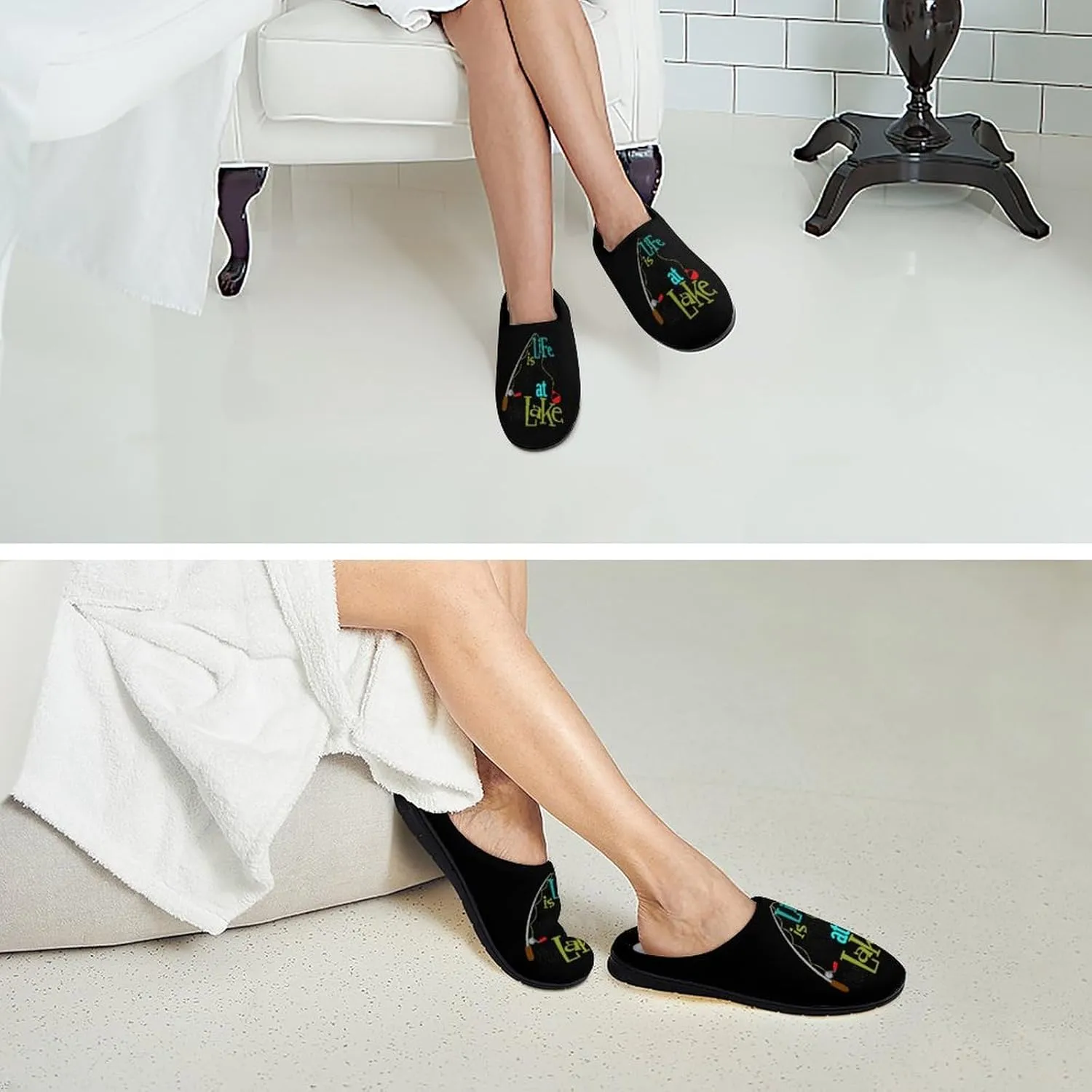 Life Better at Lake Women's House Slippers Warm Anti-Slip Cotton Slippers Home Shoes Indoor Outdoor