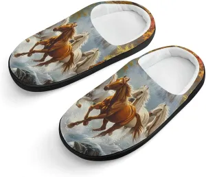 Life Mountain Stream Running Horse Wild Kids Toddler Cotton Slippers Slip-on House Shoes for Bedroom Indoor Outdoor