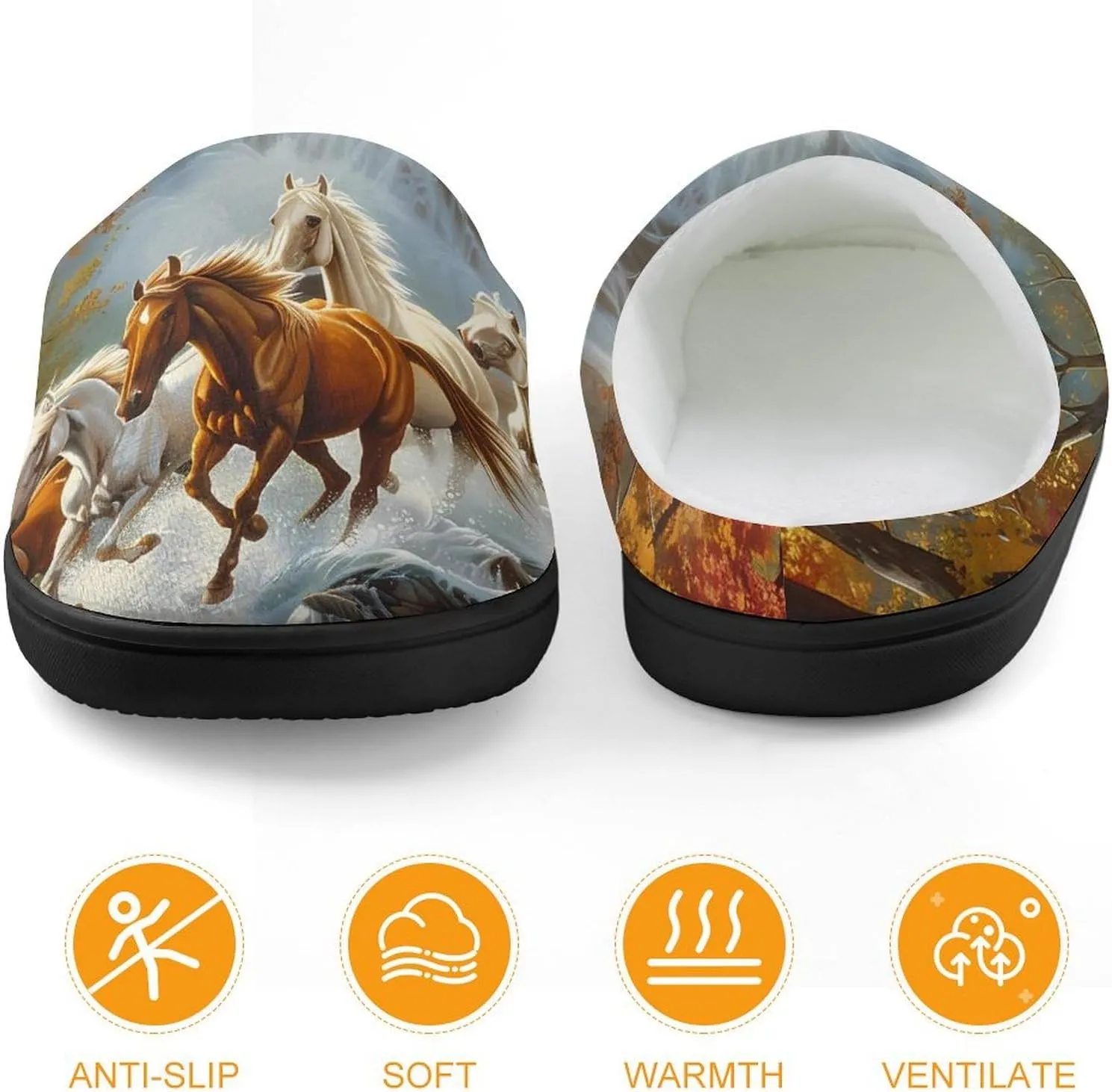 Life Mountain Stream Running Horse Wild Kids Toddler Cotton Slippers Slip-on House Shoes for Bedroom Indoor Outdoor