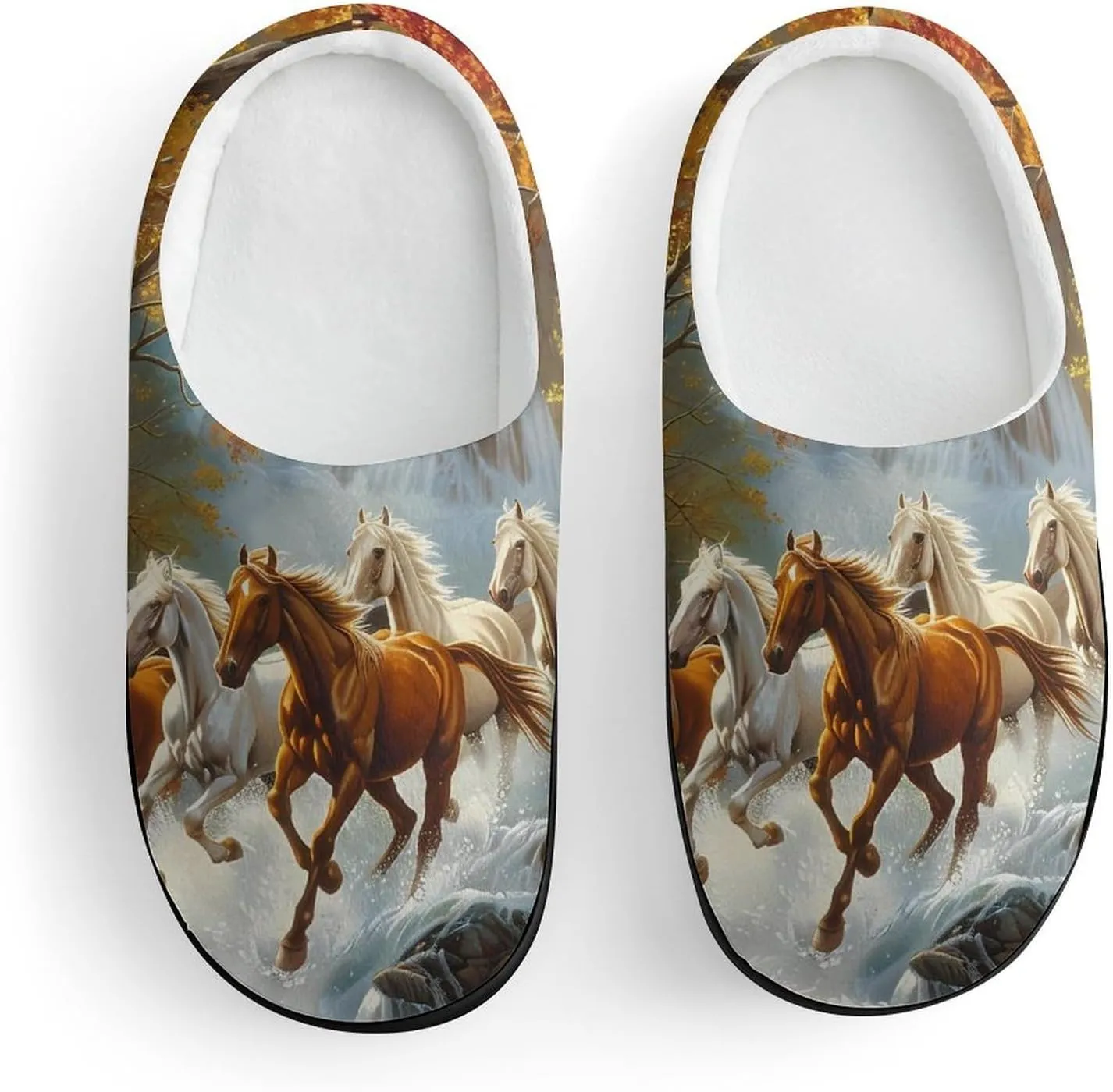 Life Mountain Stream Running Horse Wild Kids Toddler Cotton Slippers Slip-on House Shoes for Bedroom Indoor Outdoor