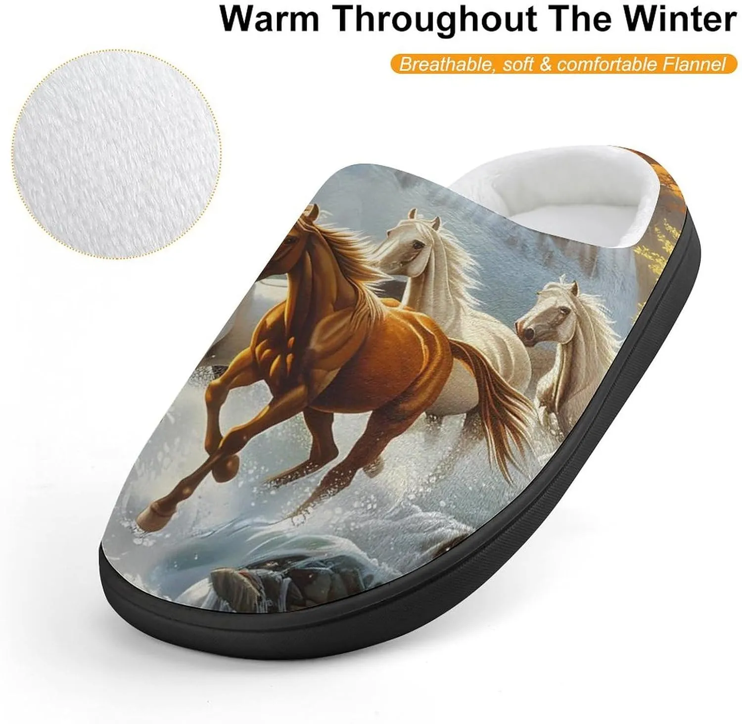 Life Mountain Stream Running Horse Wild Kids Toddler Cotton Slippers Slip-on House Shoes for Bedroom Indoor Outdoor