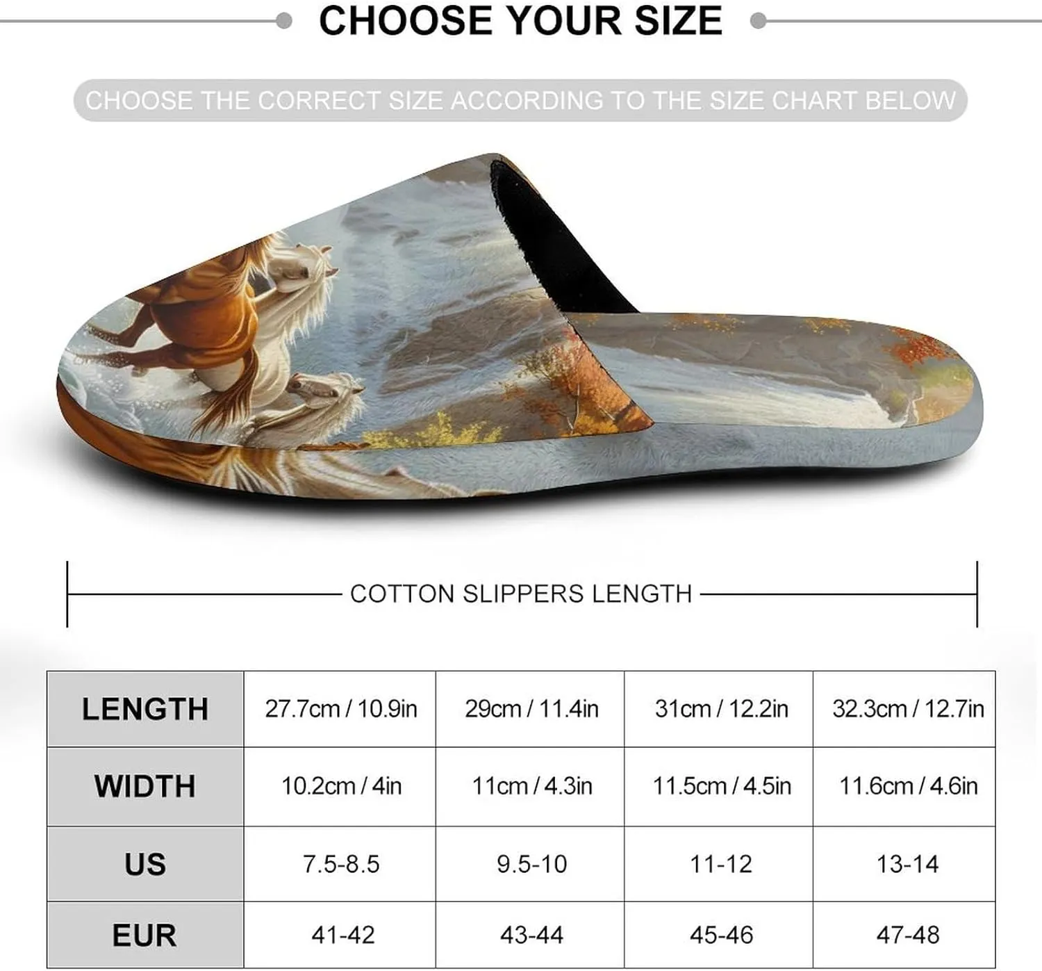Life Mountain Stream Running Horse Wild Men's Cotton Slippers Closed Toe Slipper for Spa Hotel Bedoom