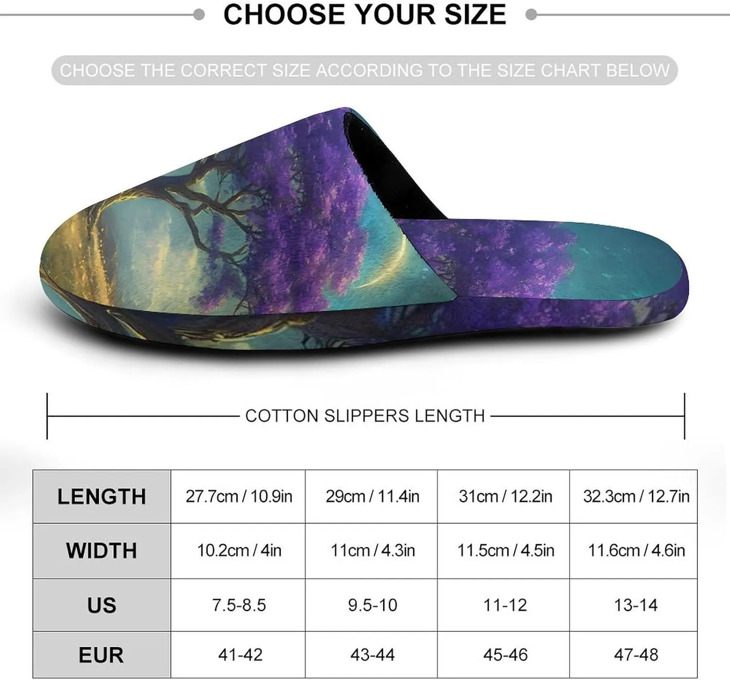 Life Tree Wilderness Moonlight Cotton Slippers Fashion Slip on House Shoes Lightweight Slipper for Men
