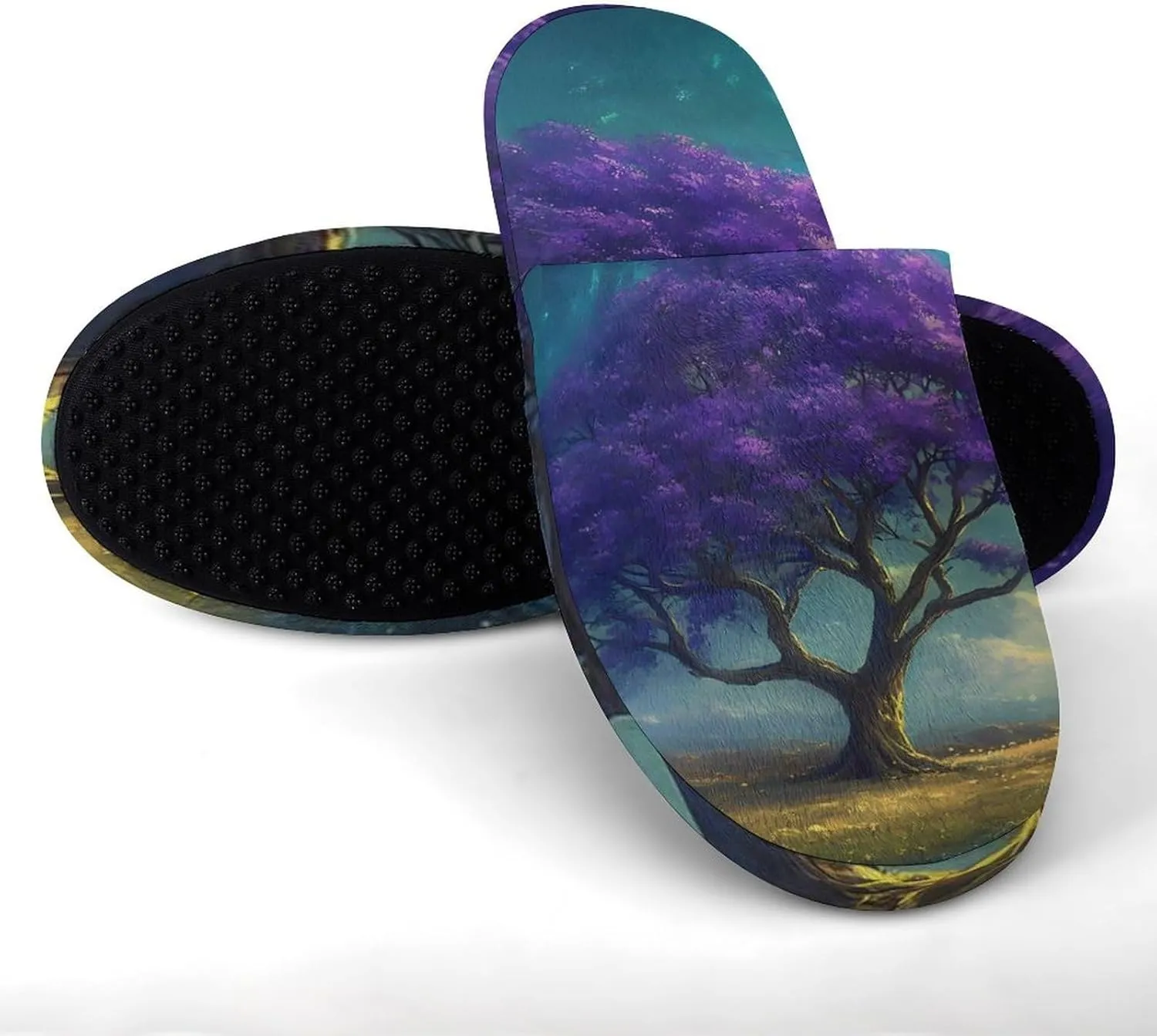 Life Tree Wilderness Moonlight Cotton Slippers Fashion Slip on House Shoes Lightweight Slipper for Men