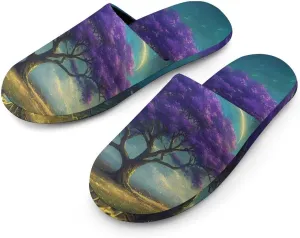 Life Tree Wilderness Moonlight Cotton Slippers Fashion Slip on House Shoes Lightweight Slipper for Men