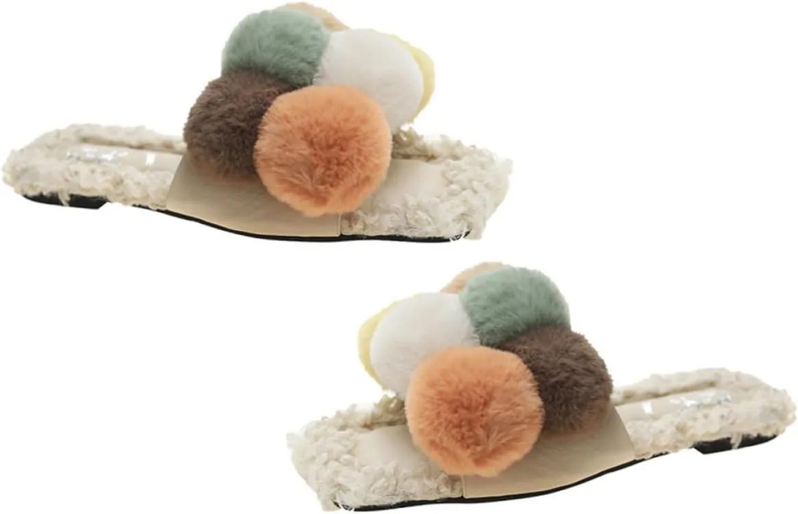 LIFKOME Female Plush Shoes Fashion Flat Slippers for Winter Comfortable Interior Design Smooth Lines Safe Sole