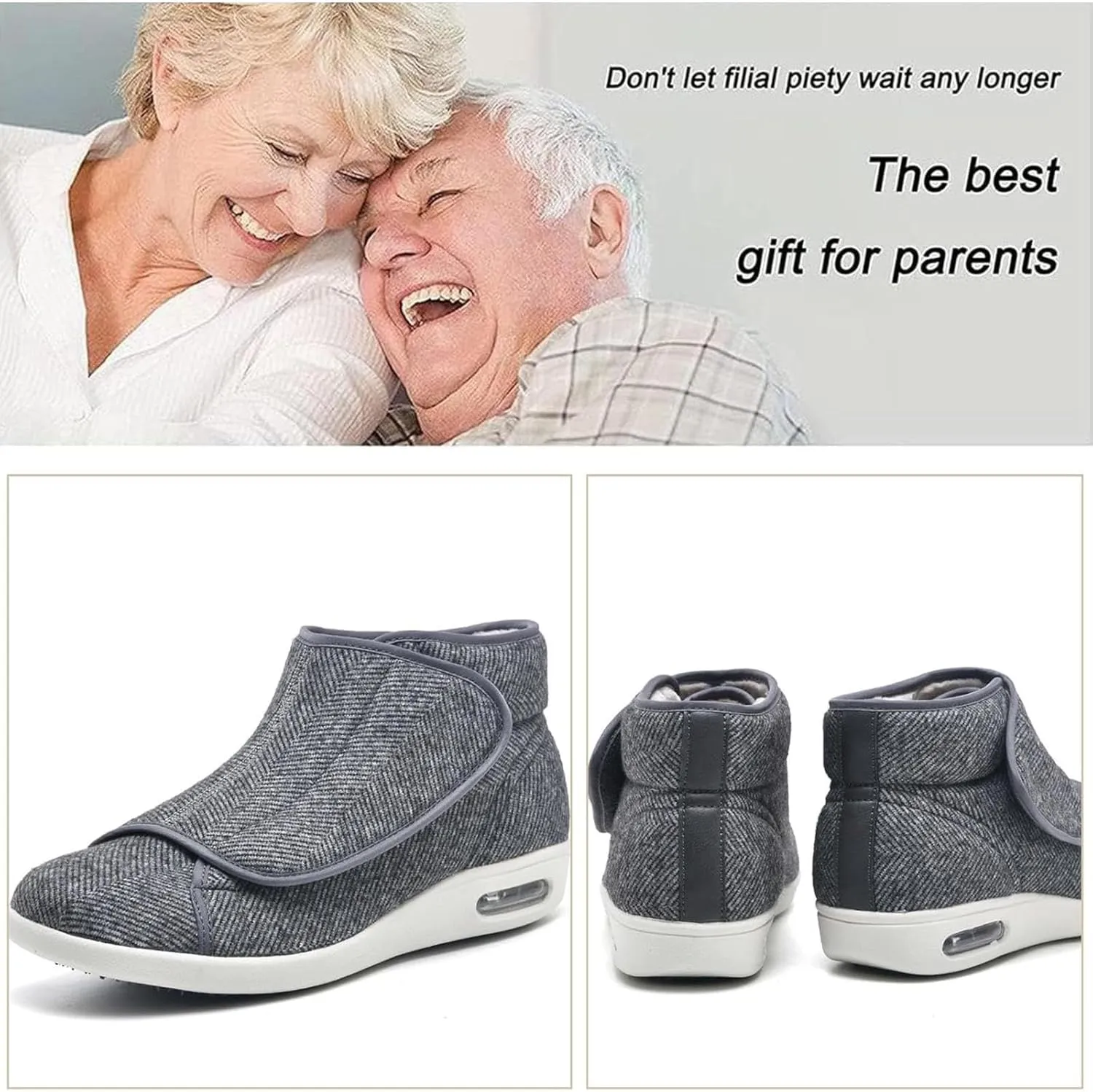 Lightweight Walking Sneakers, Adjustable Wide Width Winter Shoes, Warm Plush Orthopedic Shoes for Seniors with Swollen Feet