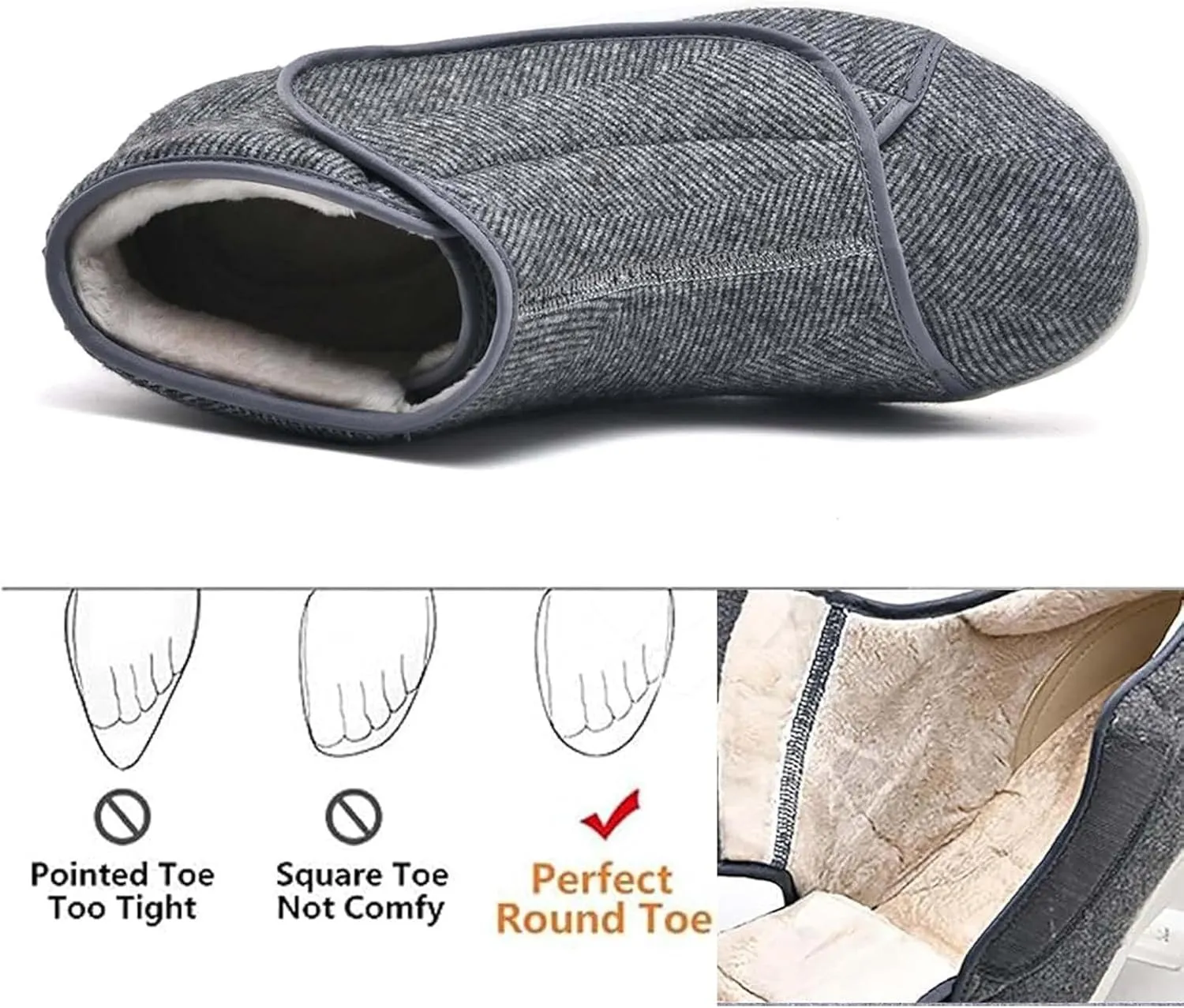 Lightweight Walking Sneakers, Adjustable Wide Width Winter Shoes, Warm Plush Orthopedic Shoes for Seniors with Swollen Feet
