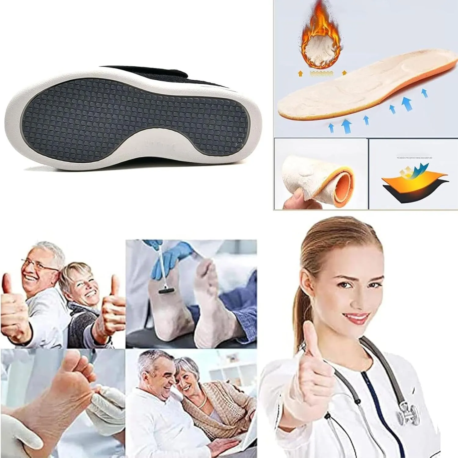 Lightweight Walking Sneakers, Adjustable Wide Width Winter Shoes, Warm Plush Orthopedic Shoes for Seniors with Swollen Feet