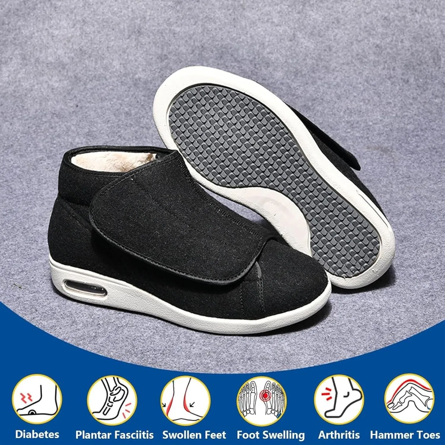 Lightweight Walking Sneakers, Adjustable Wide Width Winter Shoes, Warm Plush Orthopedic Shoes for Seniors with Swollen Feet