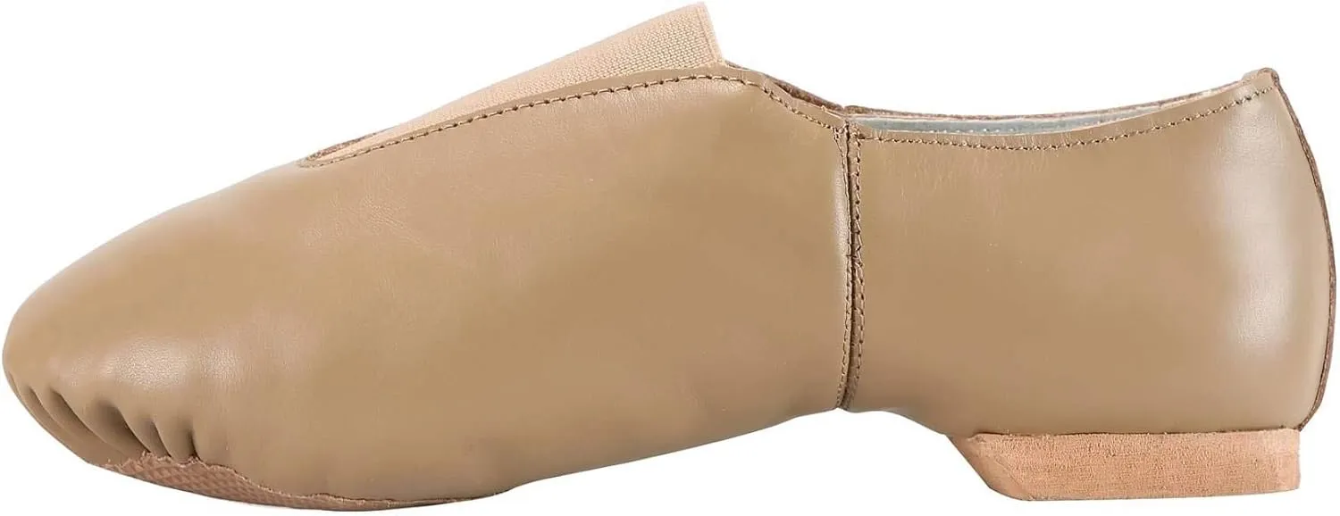 Linodes Women's Leather Upper Jazz Shoe Slip-on with Elastic Top Piece