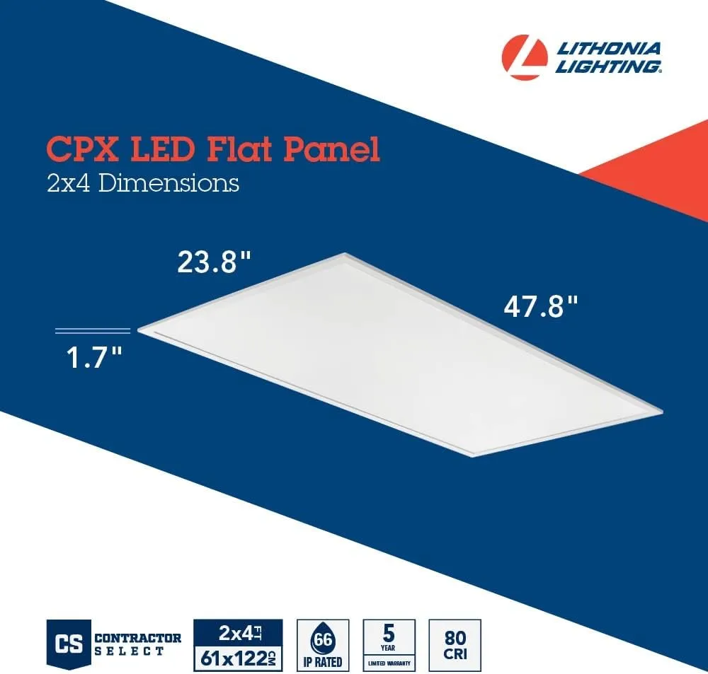 Lithonia Lighting CPX 2x4 LED Flat Panel Light, 2 ft. x 4 ft. LED Light Panel, Ceiling Lighting Fixture for Shop Lighting, 4000 Lumens, 4000K Cool White, Smooth Satin Lens