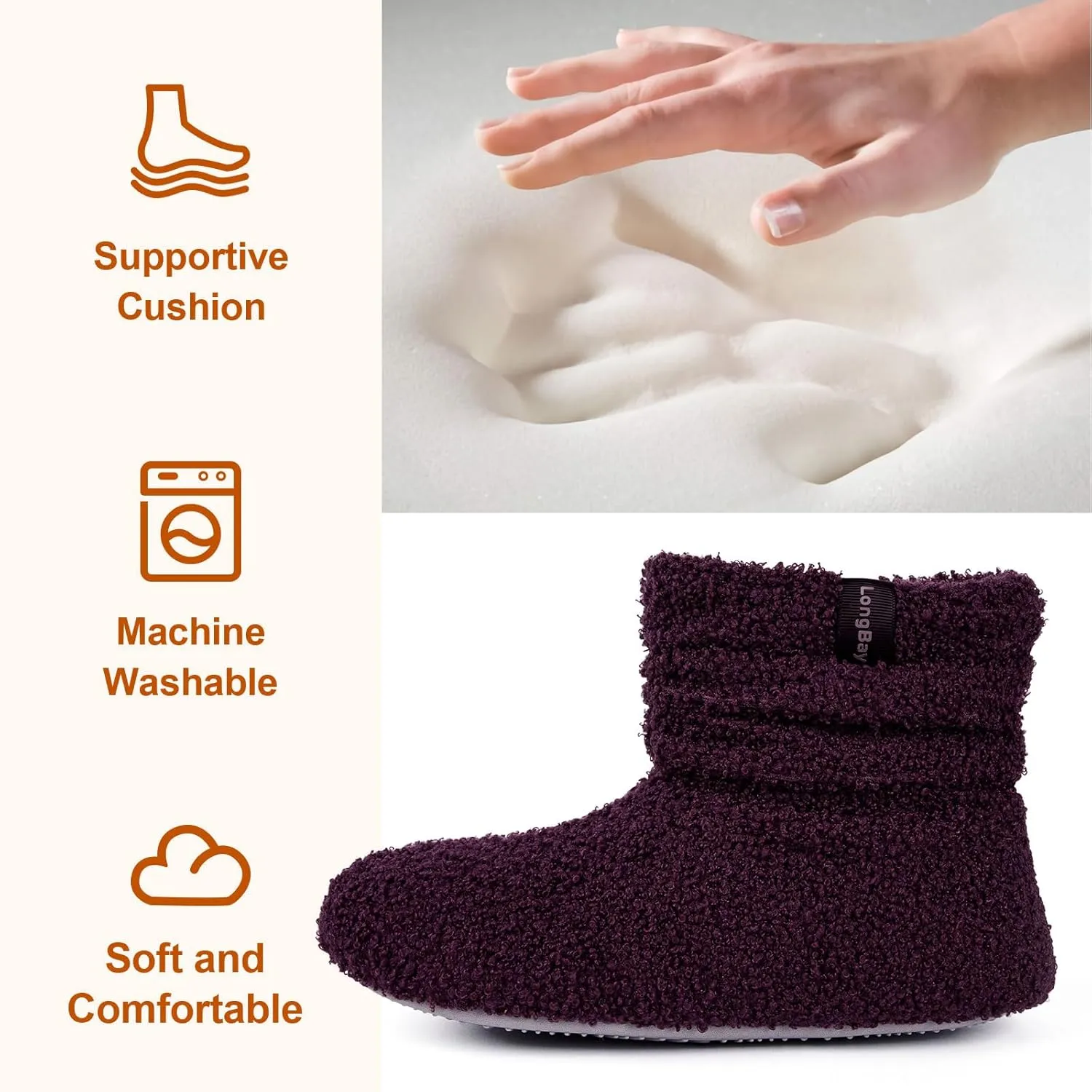 LongBay Women’s Warm Curly Fur Bootie Slippers Comfy Plush Fleece Boots Memory Foam House Shoes
