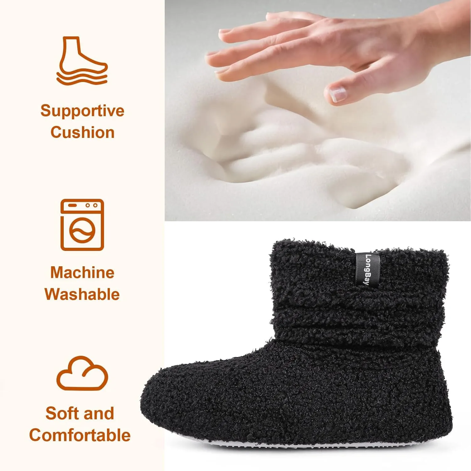 LongBay Women’s Warm Curly Fur Bootie Slippers Comfy Plush Fleece Boots Memory Foam House Shoes