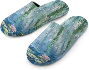 Lotues Willow Trees Water Lilies Cotton Slippers Fashion Slip on House Shoes Lightweight Slipper for Men